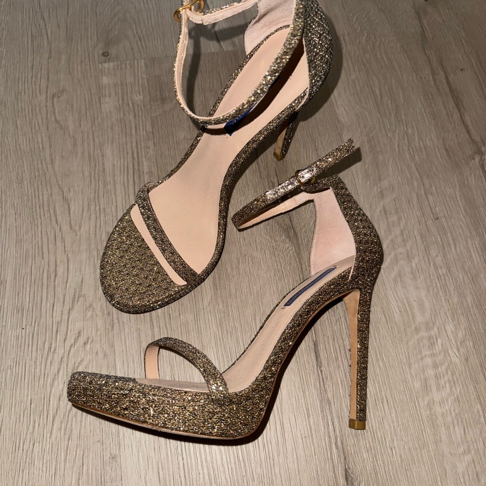 Stuart Weitzman Gold Glitter Heels